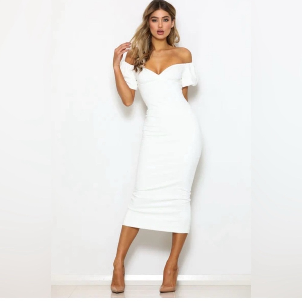 Abyss By Abby White Midi Dress with Elegant Silhouette
